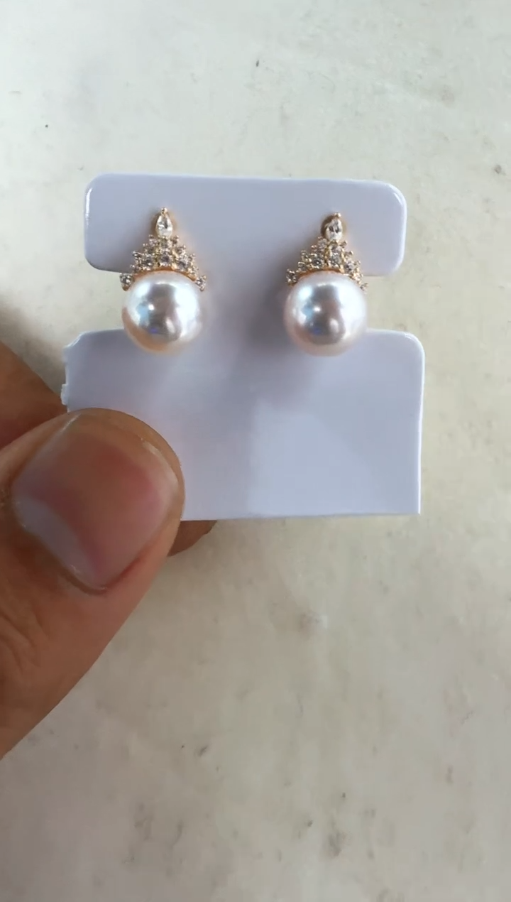银S925镶嵌海水珍珠耳饰耳钉