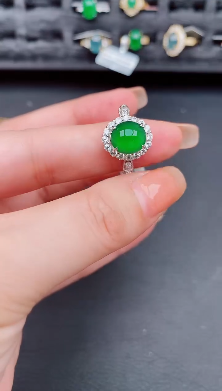 翡翠戒指银S925镶嵌天然a货翡翠210