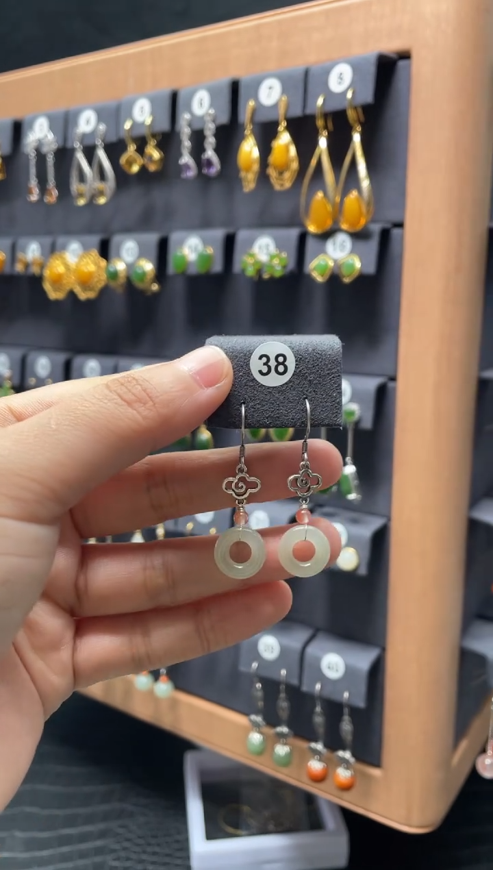 【闪购商品】和田玉耳饰银S925镶嵌038