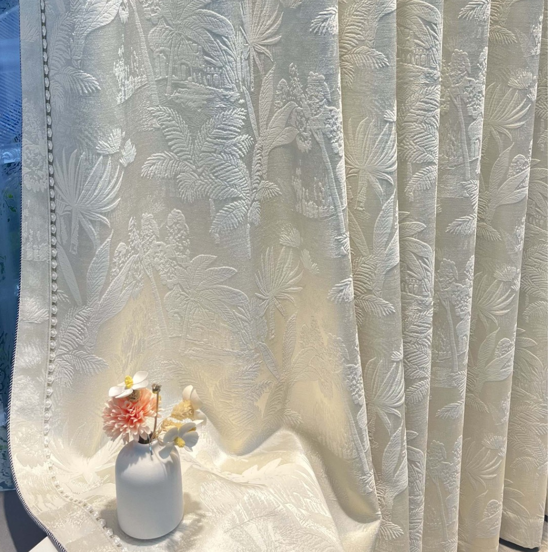 热带雨林高精密浮雕人造丝天鹅绒窗帘（可改高度）