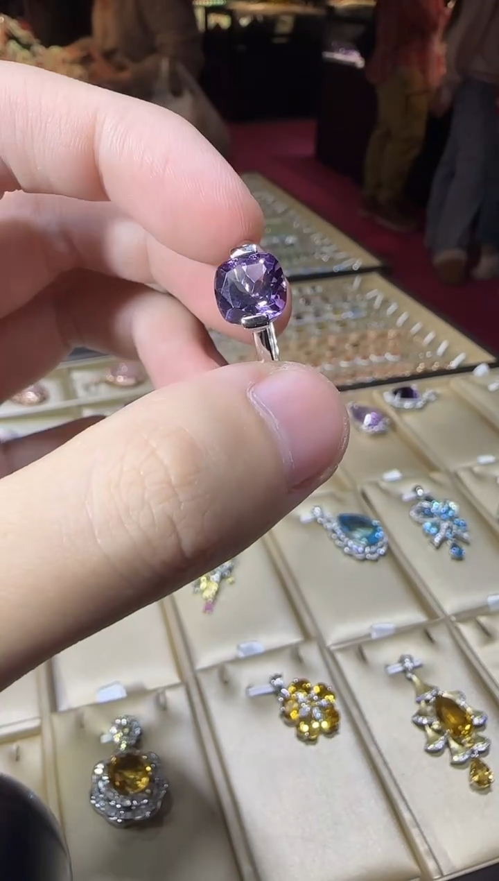 银S925镶嵌戒指紫晶10mm帝王紫