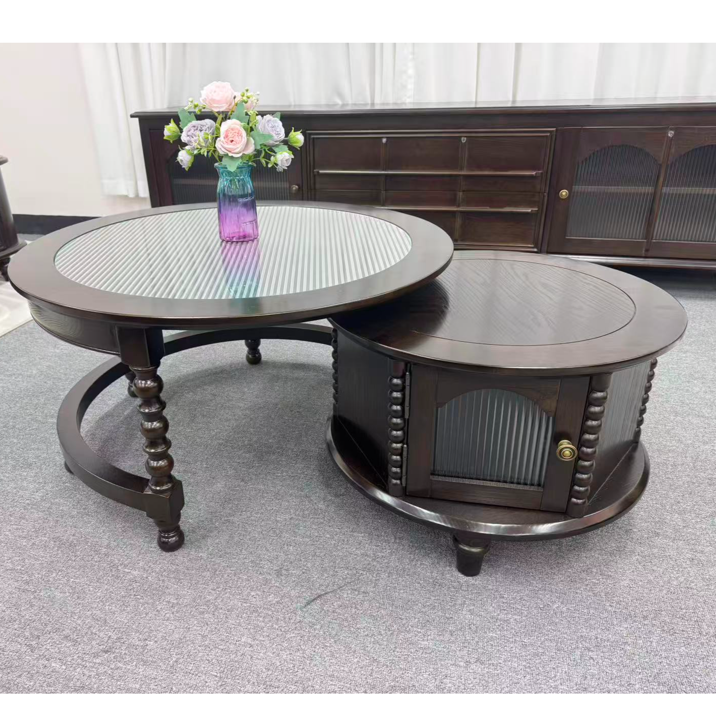 可移动框架结构美式复古法式茶几餐桌家用北欧客厅轻奢极简圆形