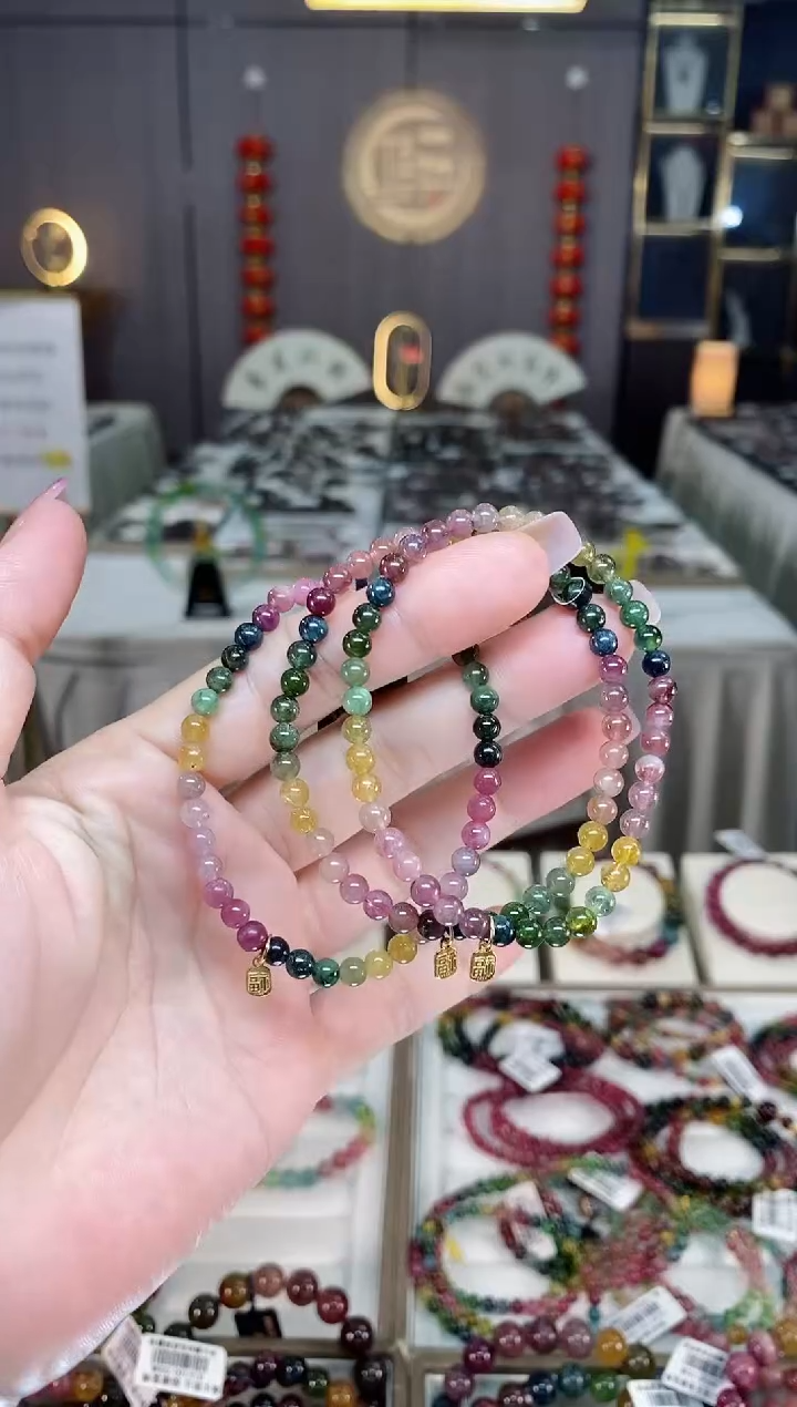 未镶嵌老矿碧玺彩虹单圈手串4mm+碧玺hon多样性发一条 