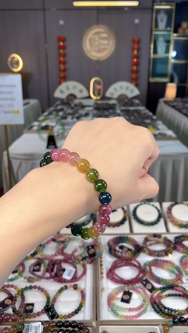 未镶嵌老矿碧玺彩虹单圈手串9mm+碧玺hon多样性发一条