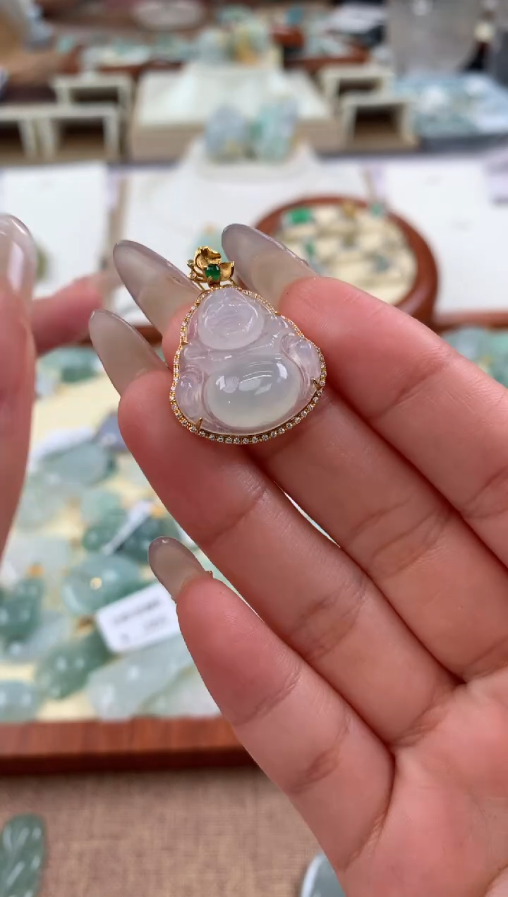 【闪购商品】翡翠颈饰18K金镶嵌天然A货翡翠挂件  