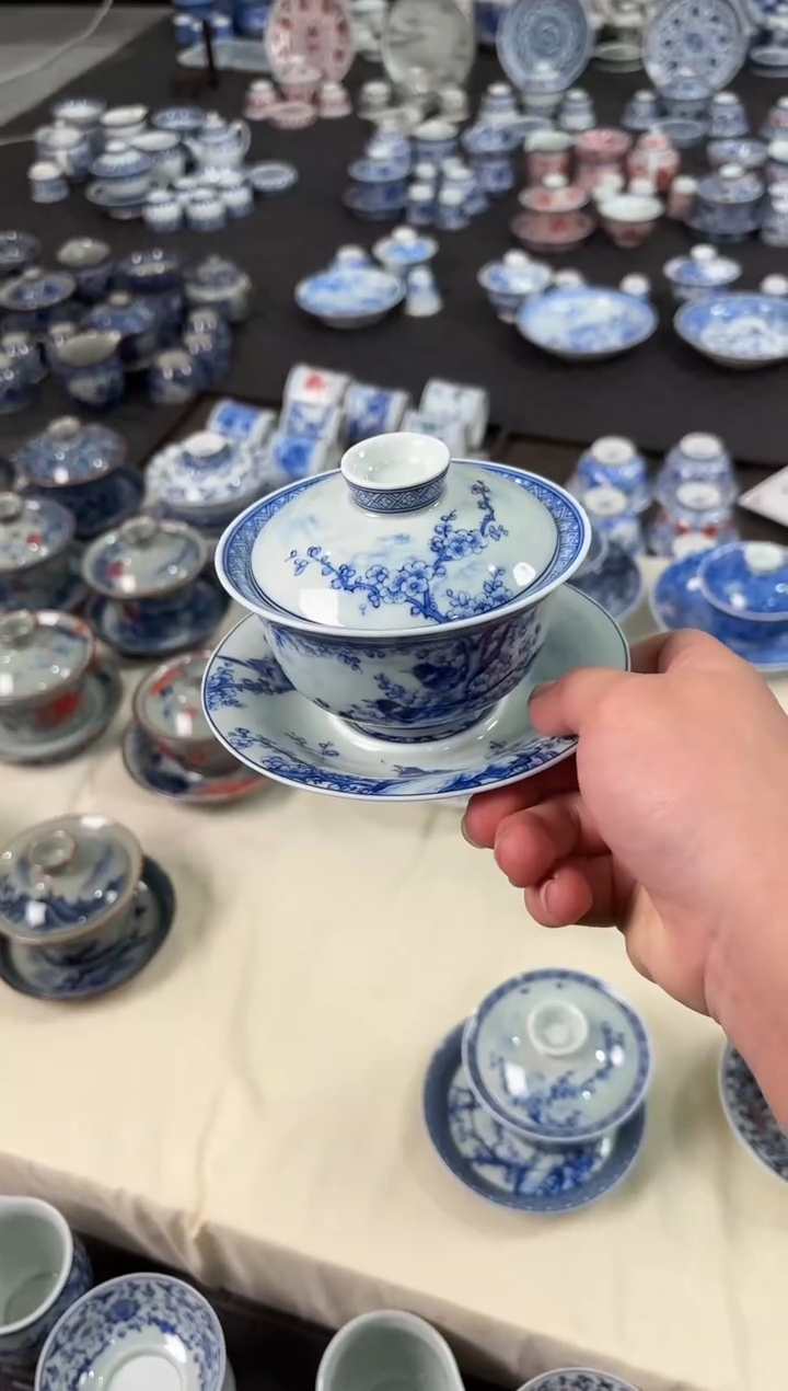 盖碗瓷景德镇陶瓷茶具青花喜上眉梢元宝盖碗