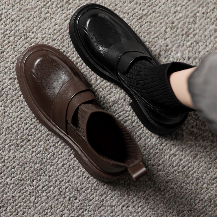 套筒纯色女冬季短筒常规款夏季圆头厚底英伦风女靴子