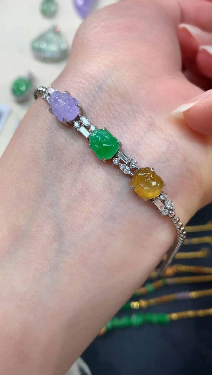 【闪购商品】翡翠手链18K金镶嵌A195|29800