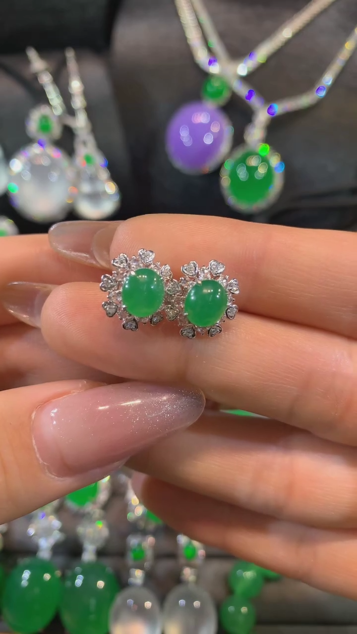 【闪购商品】翡翠耳饰18K金镶嵌耳饰