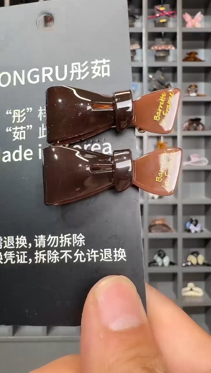 非金属醋酸醋酸韩国品牌发饰4cm蝴蝶结鸭嘴边夹一对巧克力