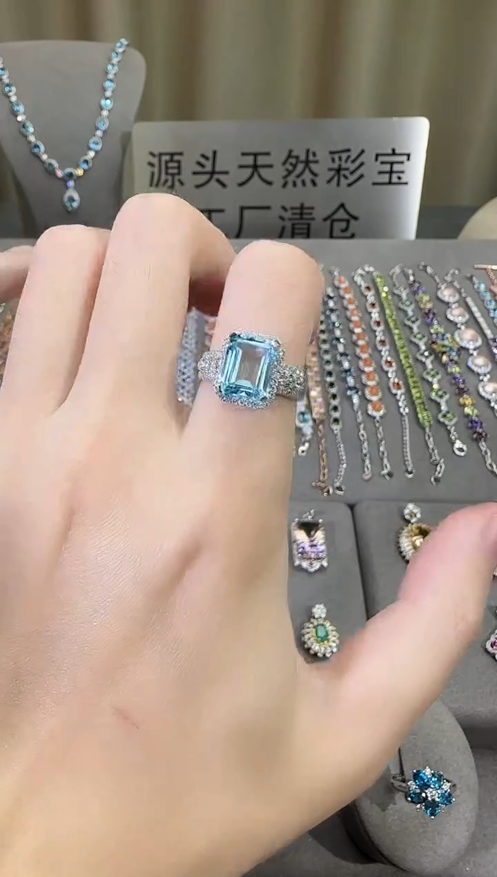 银S925镶嵌戒指托帕石10*8mm戒指简约款