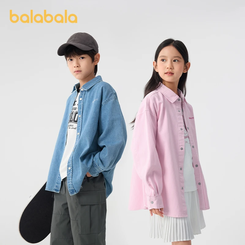 巴拉巴拉童装男女儿童衬衫2025新牛仔上衣长袖春装纯棉外套欧若风