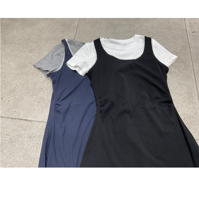 14139两色净版减龄花边假两件修身显瘦连衣裙