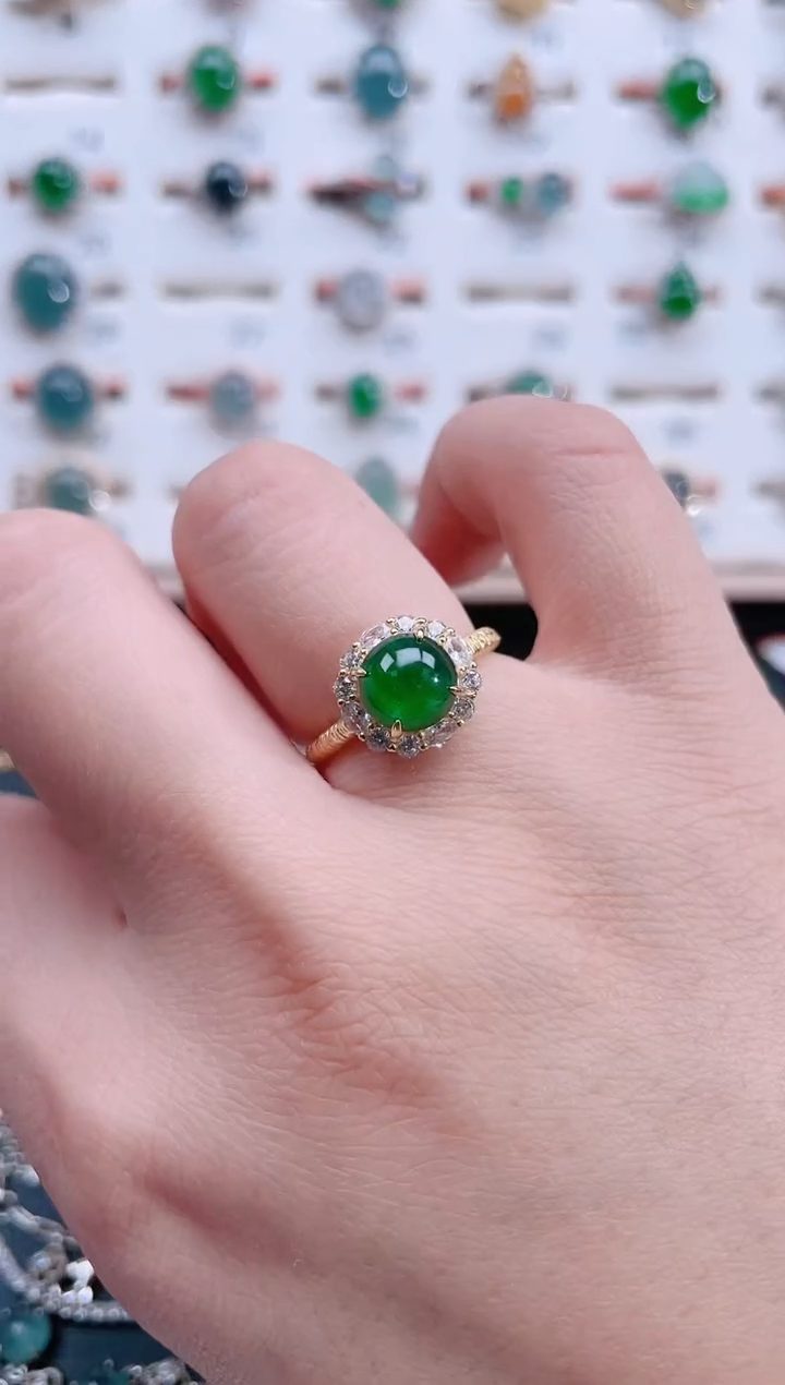 银S925镶嵌戒指翡翠天然翡翠