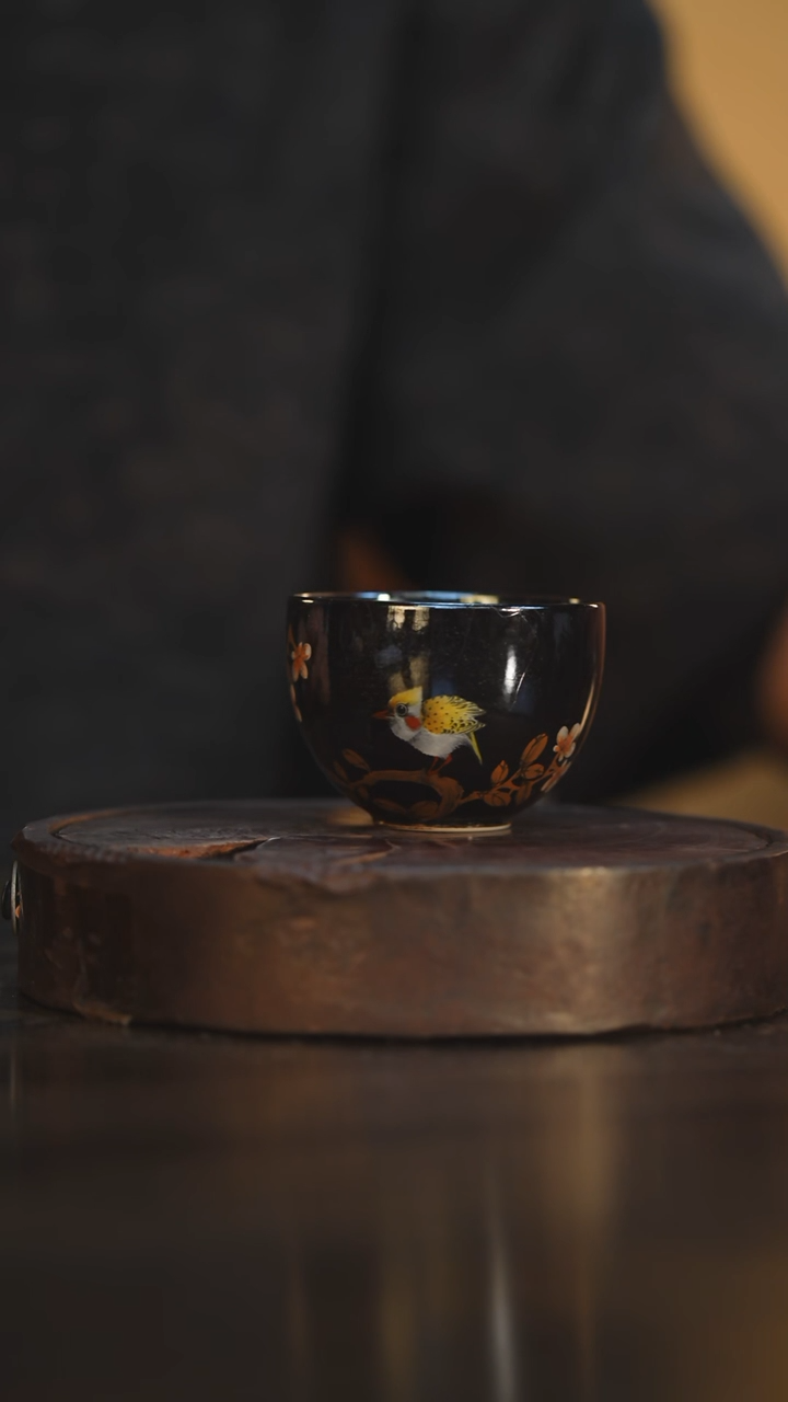 56柴房陶瓷柴烧花鸟主人杯