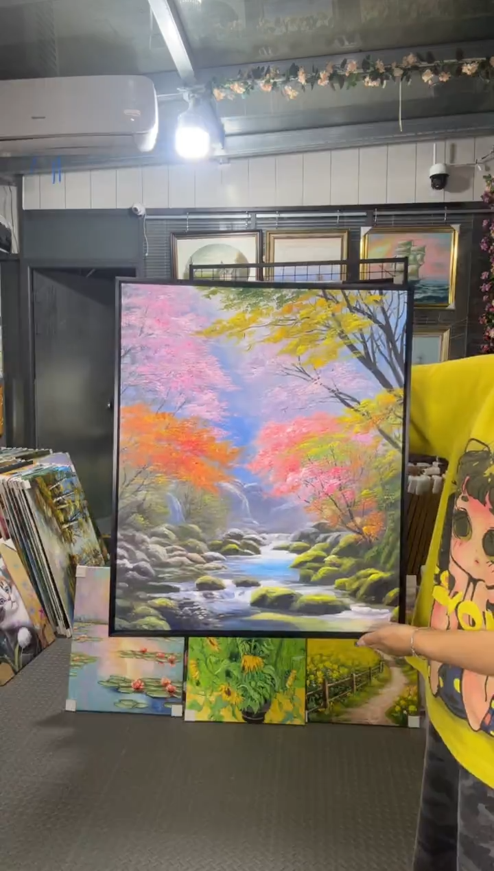 油画心****世闪购纯手绘油画黑色合金框