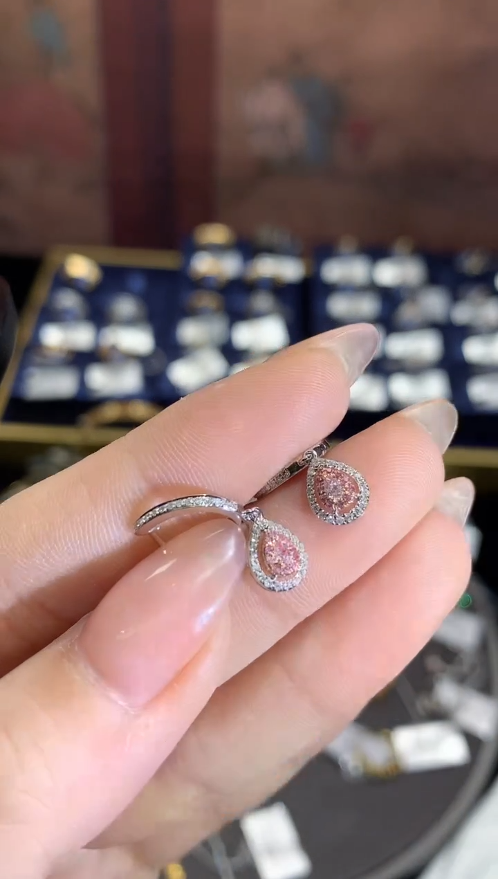 耳饰18K金镶嵌钻石CY08小柔精选新款粉钻水滴耳包