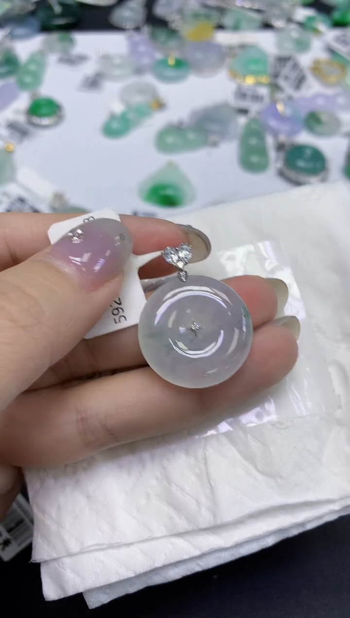 颈饰18K金镶嵌翡翠天然缅甸翡翠A货百元以上9元证书费自理