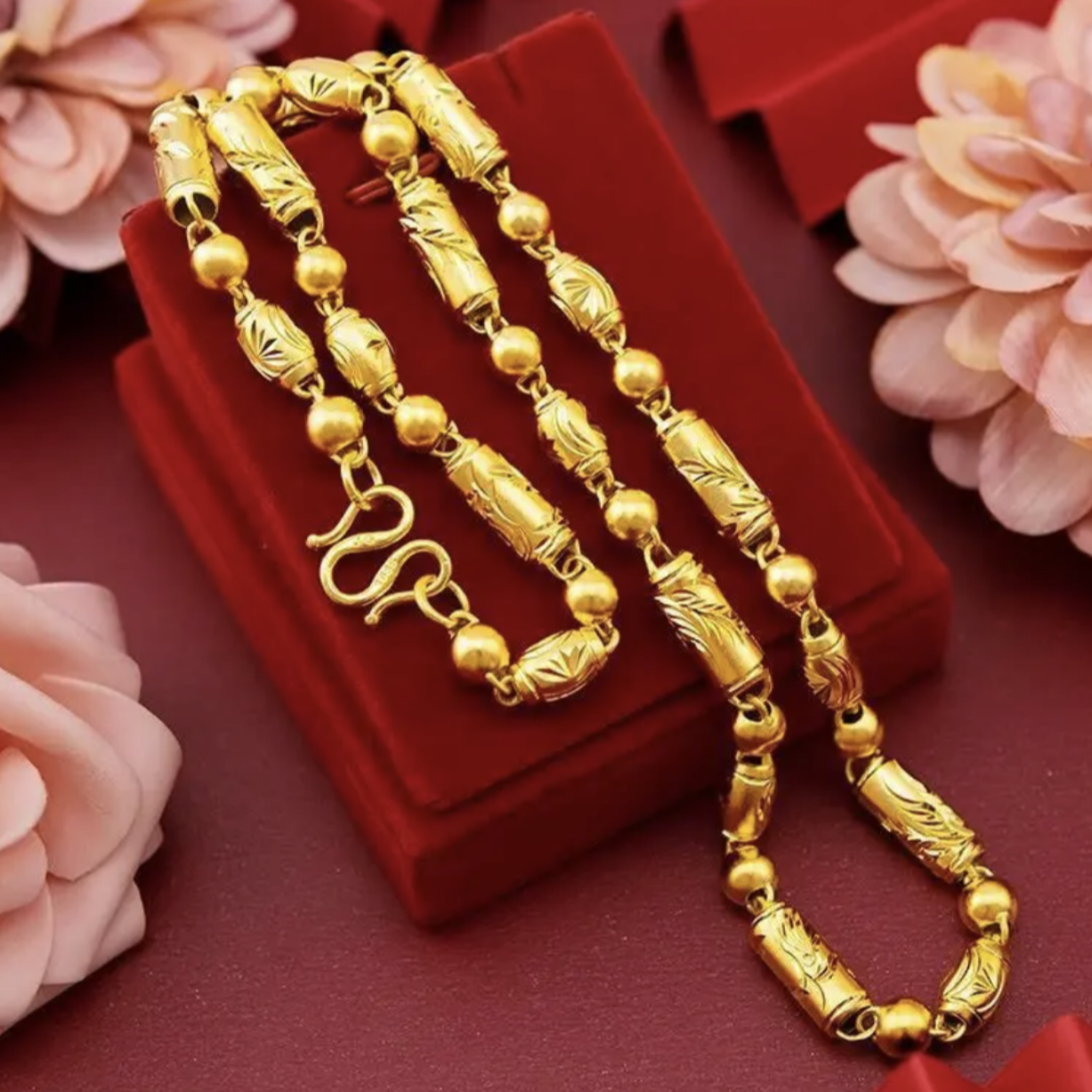 合金项链 合金材质【全家福项链】时尚经典霸气素款磨砂空心金色