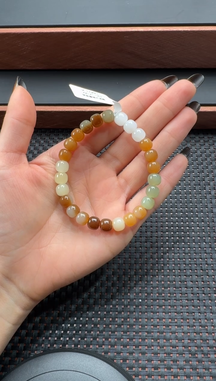 未镶嵌手链和田玉且末料多宝老型珠卡6*7手串