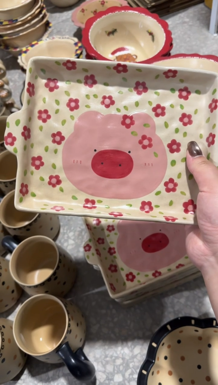 陶瓷猪猪牛排盘【十里高温釉下彩陶瓷】