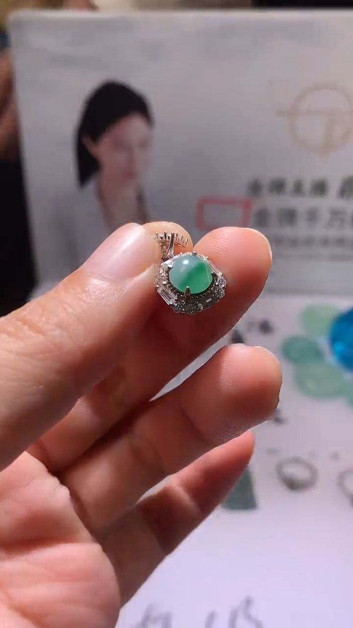 吊坠(不含链)银S925镶嵌翡翠A32