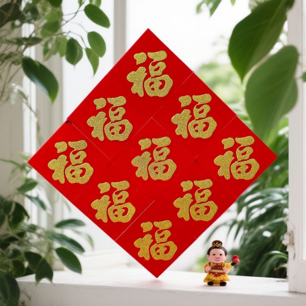 2026新年绒布加厚金粉小福子自带粘胶背胶贴纸乔迁装饰用品