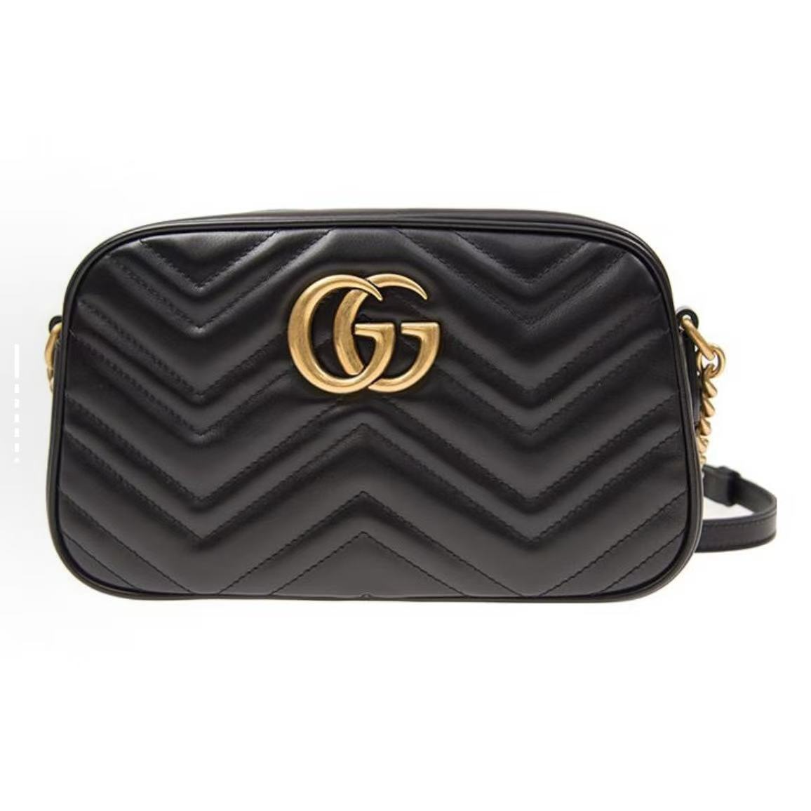 95新 GUCCI/古驰 Marmont马蒙 黑金 相机包  中号