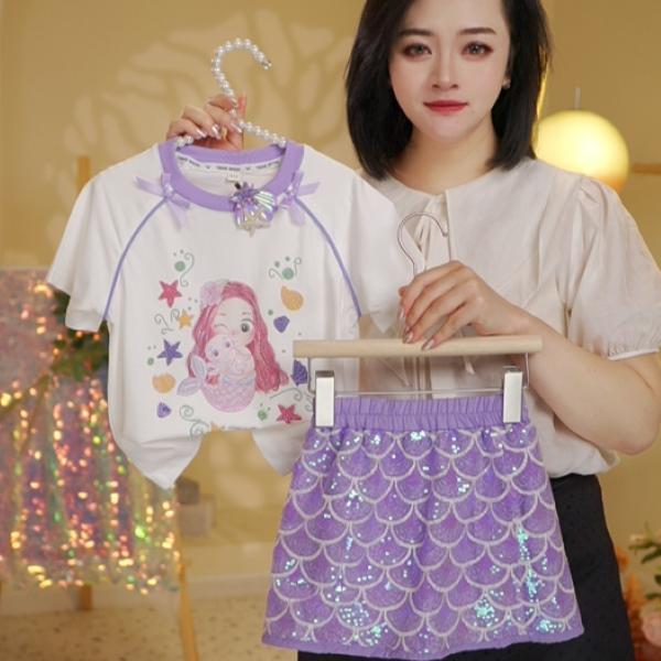 【小鱼儿】2025新款女童夏季套装洋气人鱼裙子套装