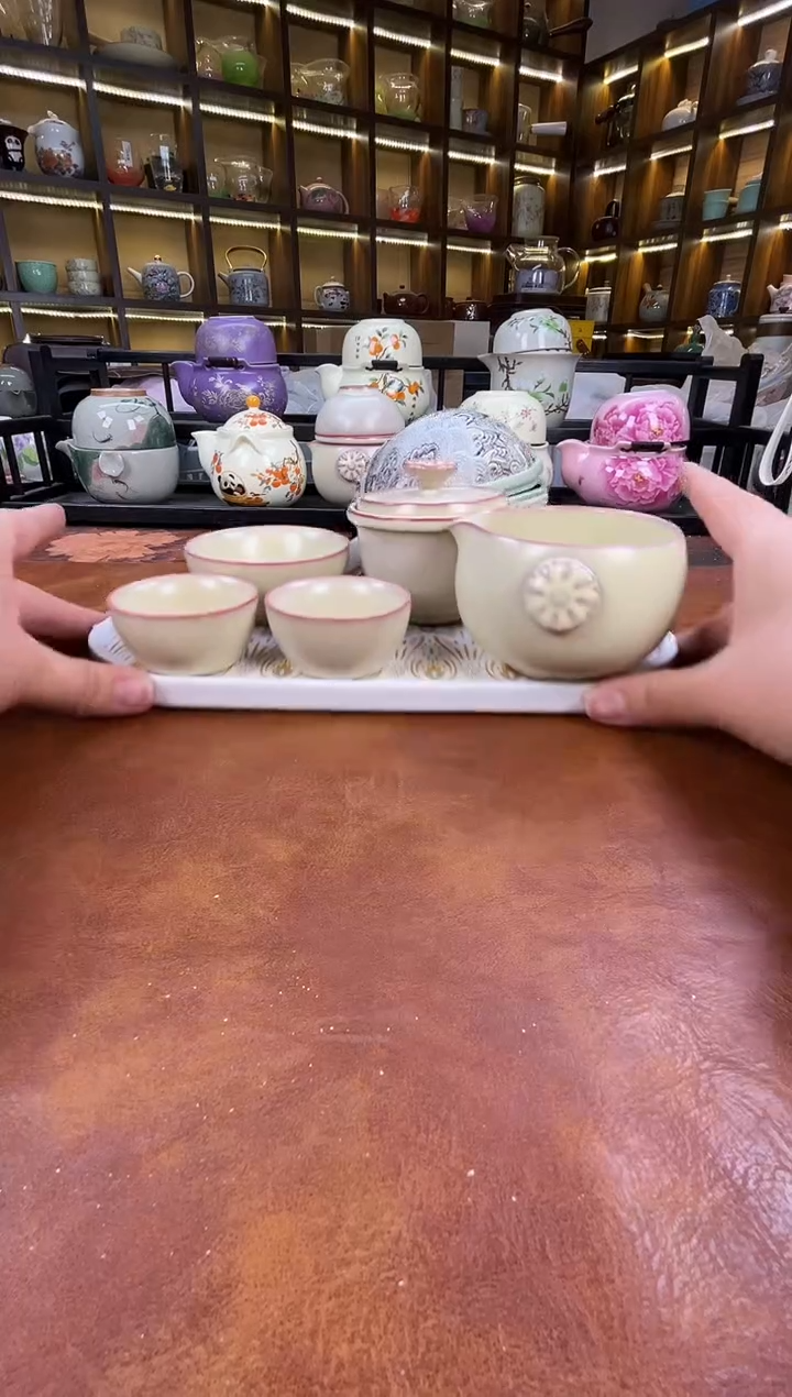 瓷片古道源猪油冻旅行+金银错茶盘