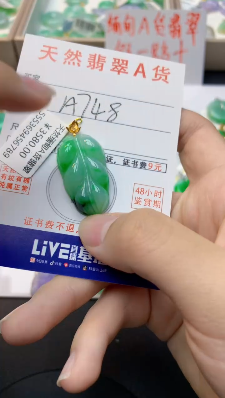 颈饰18K金镶嵌翡翠天然缅甸A货翡翠百元以上9元证书费自理