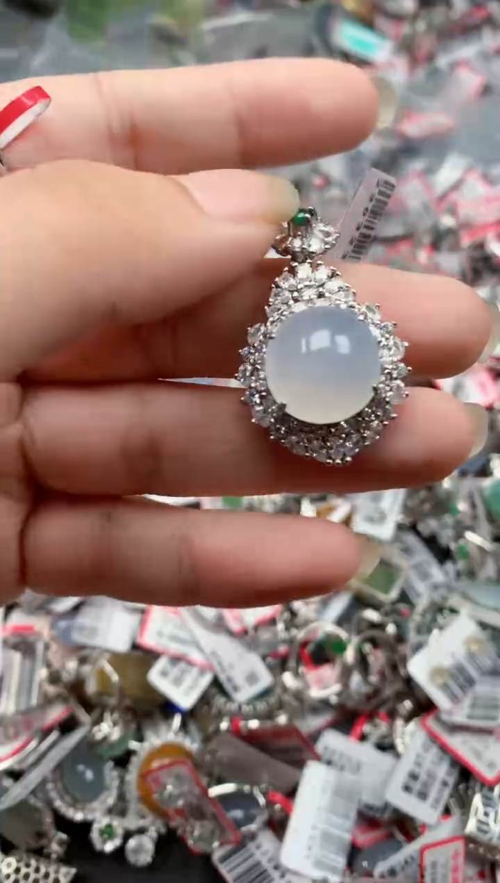 银S925镶嵌戒指翡翠天然A货缅甸翡翠