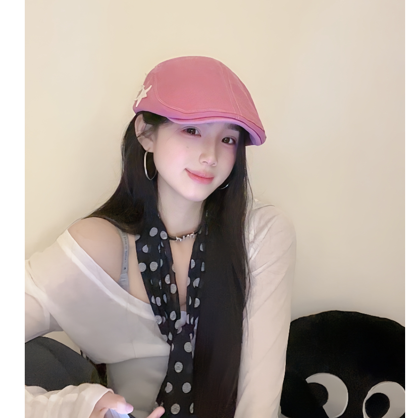 小众ins粉粉五角星美式复古时尚百搭多戴前进帽网红小贝雷帽