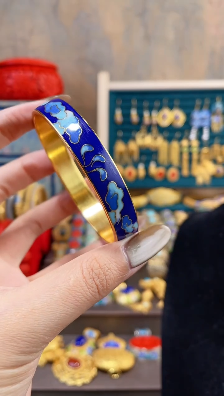 【闪购商品】非遗景泰蓝扁镯子宝蓝云59-62