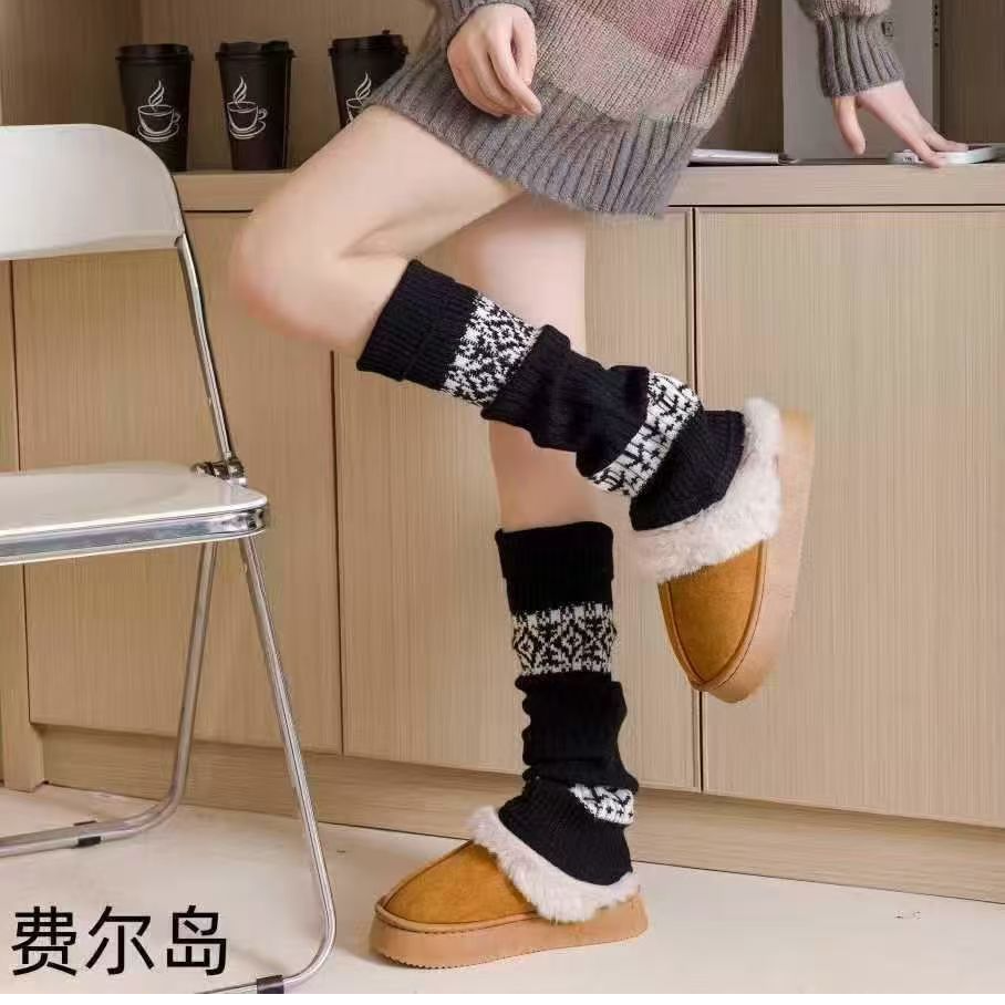 秋冬韩版加厚保暖腿套女款费尔岛系百搭堆堆袜套鞋套堆堆袜