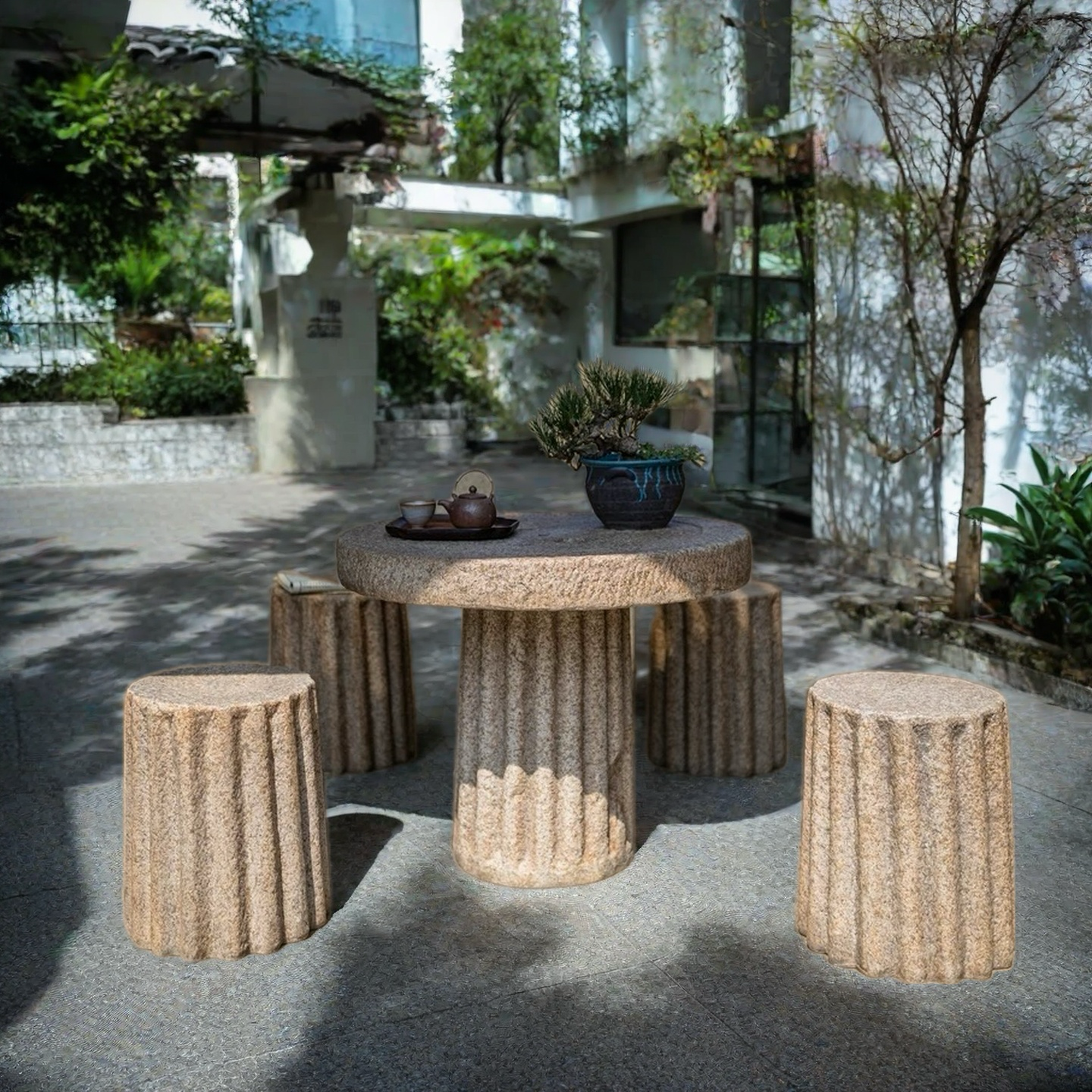 昇岩户外庭院桌凳别墅民宿院子造景布置仿石头石桌石凳户外