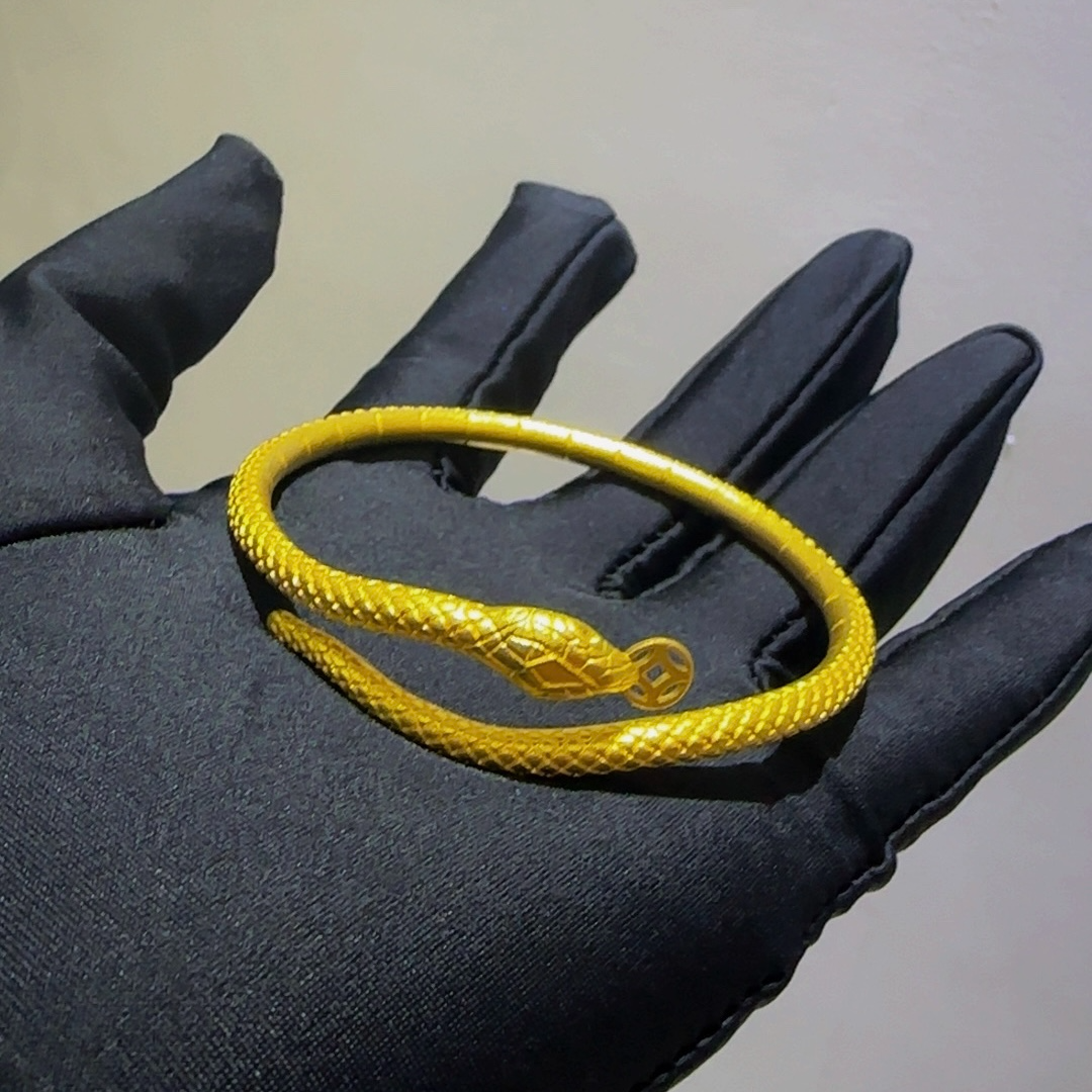 足银手镯 【蛇吃铜钱】时尚手工精美镯子