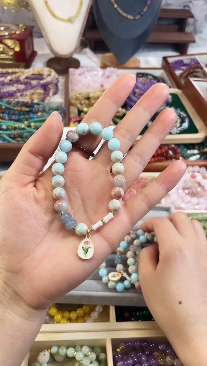 【闪购商品】玛瑙/玉髓手链未镶嵌蓝寿山新中式玉石配件多样性