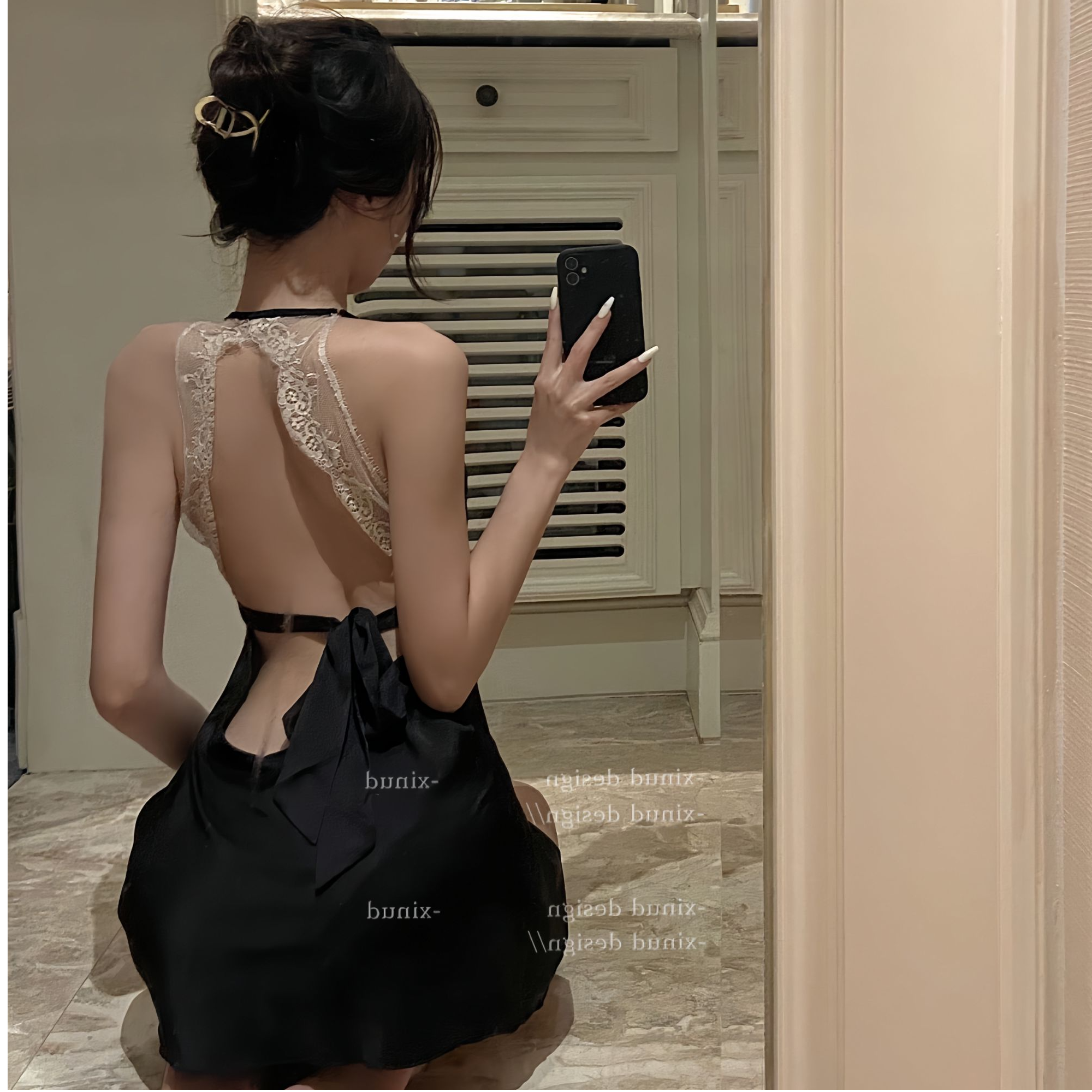 新款纯欲夏季吊带睡裙蕾丝花边火辣私房开叉显瘦高腰镂空睡衣气质