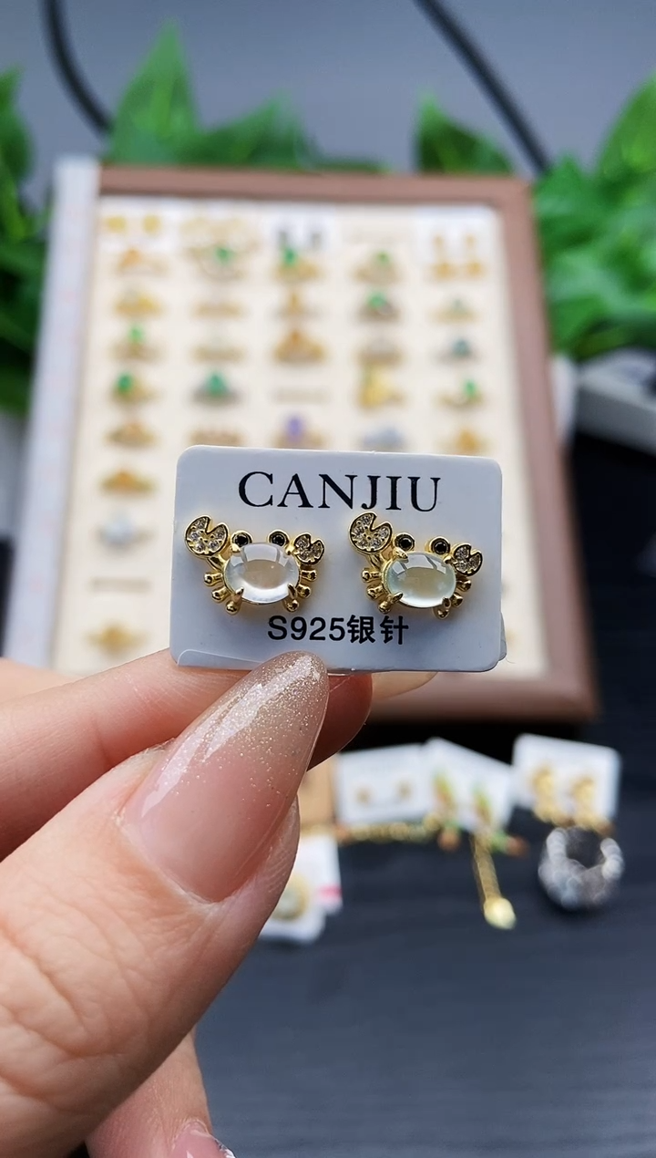 银S925镶嵌翡翠耳饰12