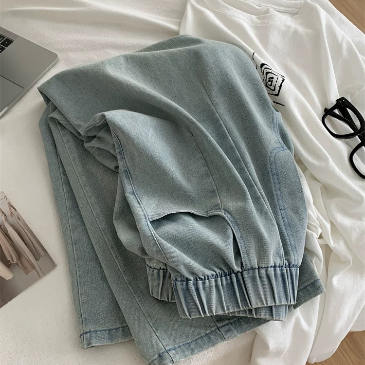 ARRLMORRE品牌【复古阔腿裤】慵懒风显瘦松紧腰水洗牛仔九分裤