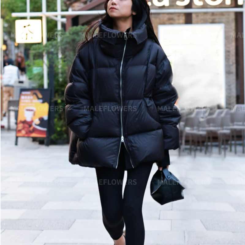 东倪原创白鸭绒高领中长款轻奢极简面包羽绒服秋冬新款 84D892437