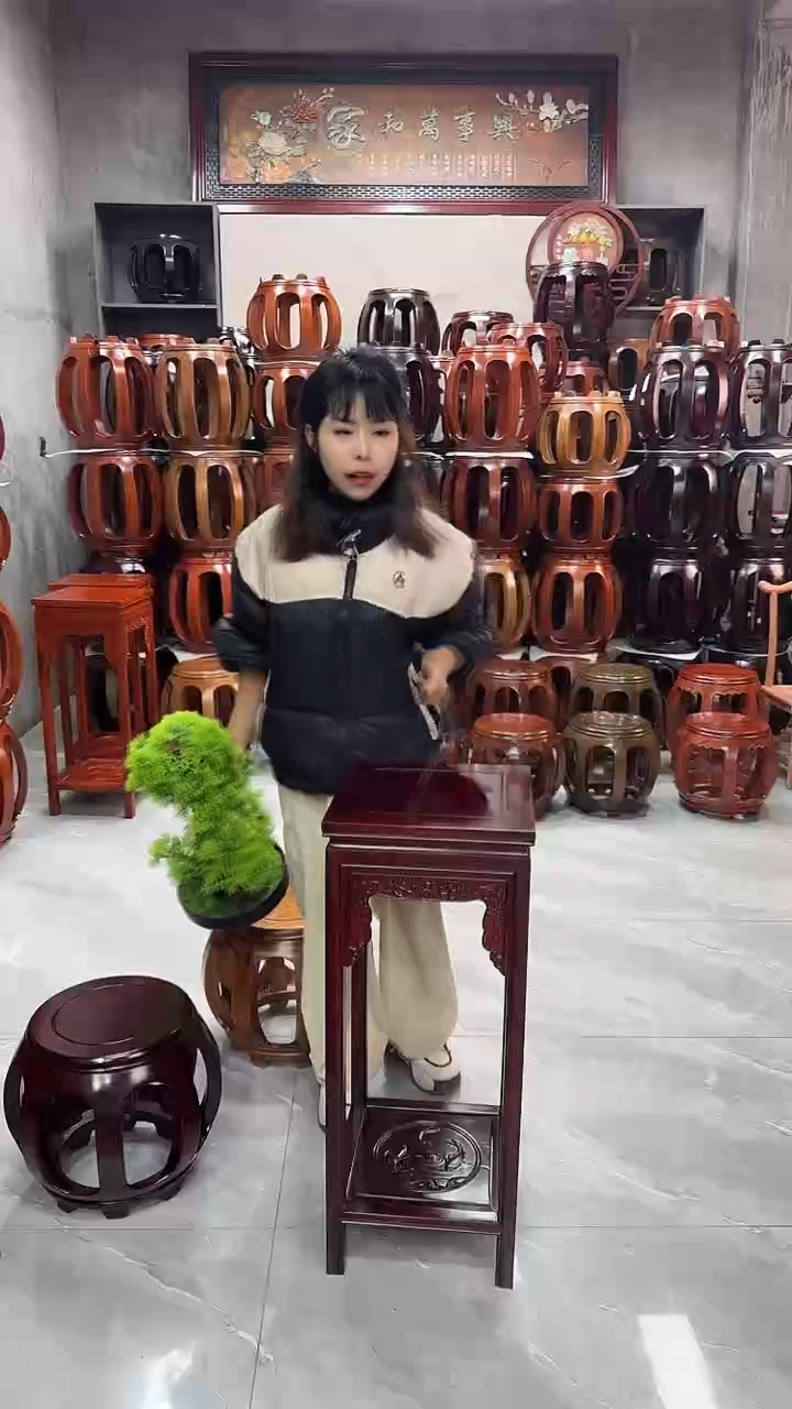 【闪购商品】花梨木类家具花梨木酸枝色双层鱼福花架单个