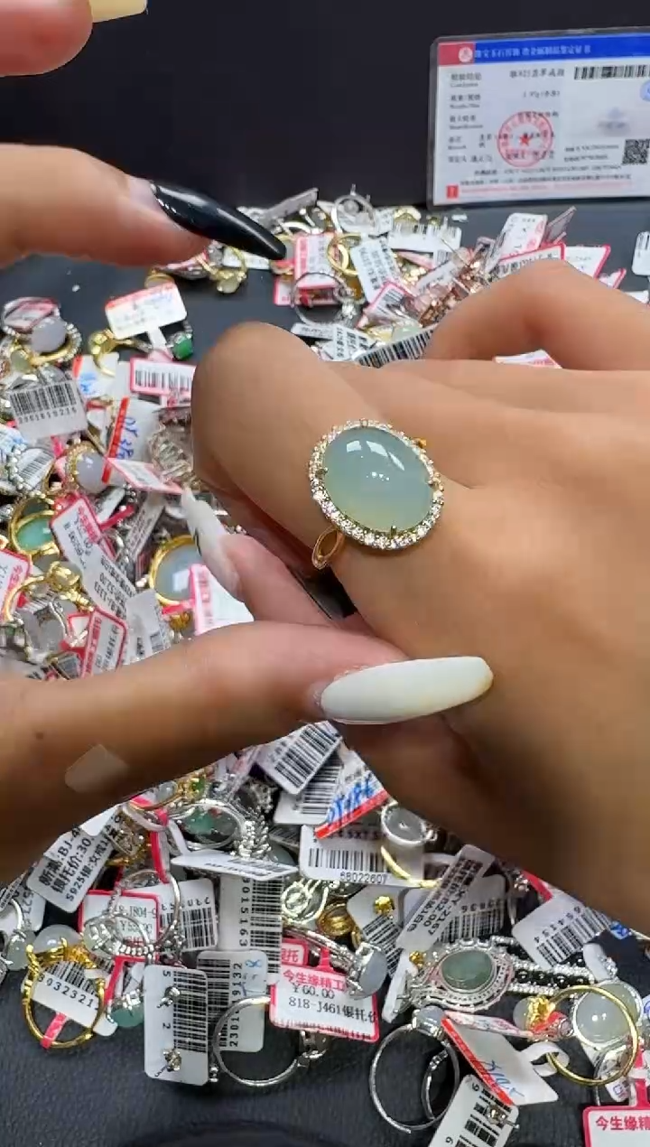 翡翠戒指银S925镶嵌戒指342