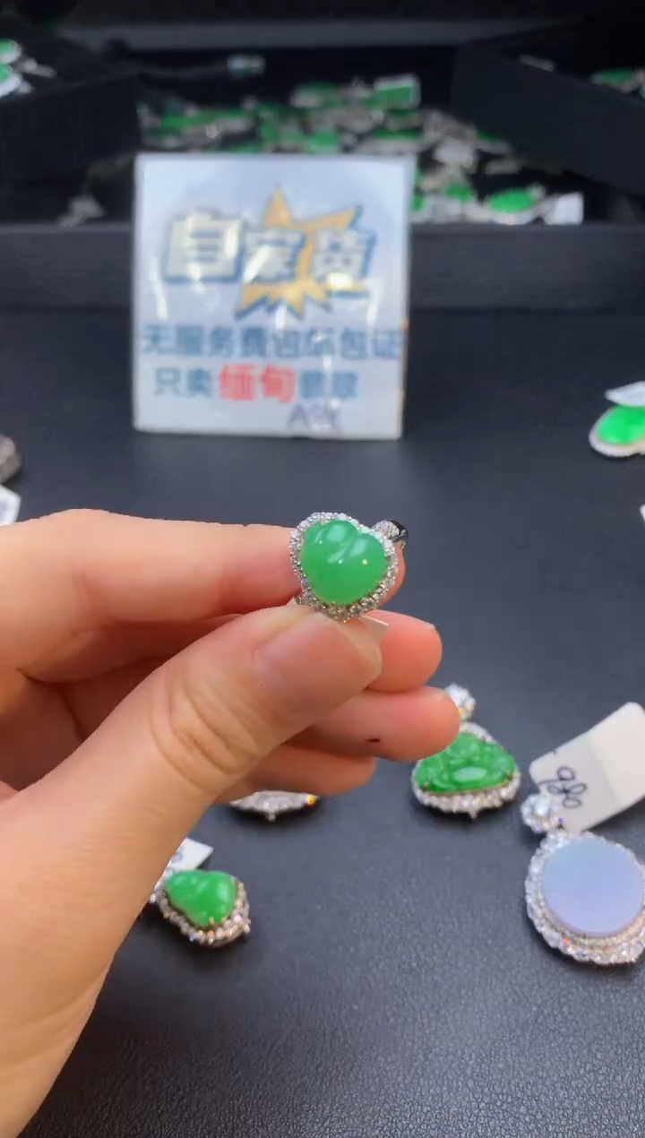 翡翠戒指银S925镶嵌翡翠