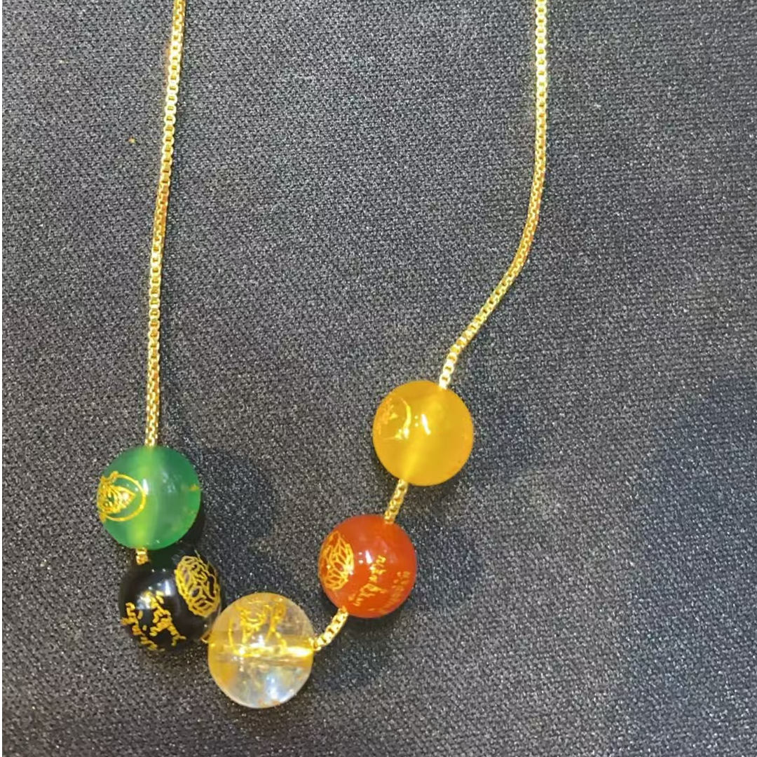 合金项链 多宝五福临门项链 五路财神圆珠项链