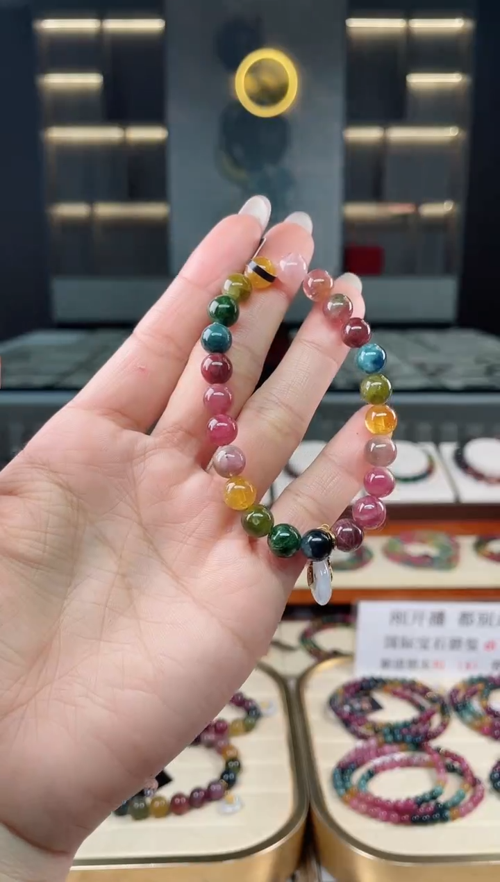 未镶嵌老矿碧玺彩虹单圈手串8mm+碧玺碧玺多样性发一条T