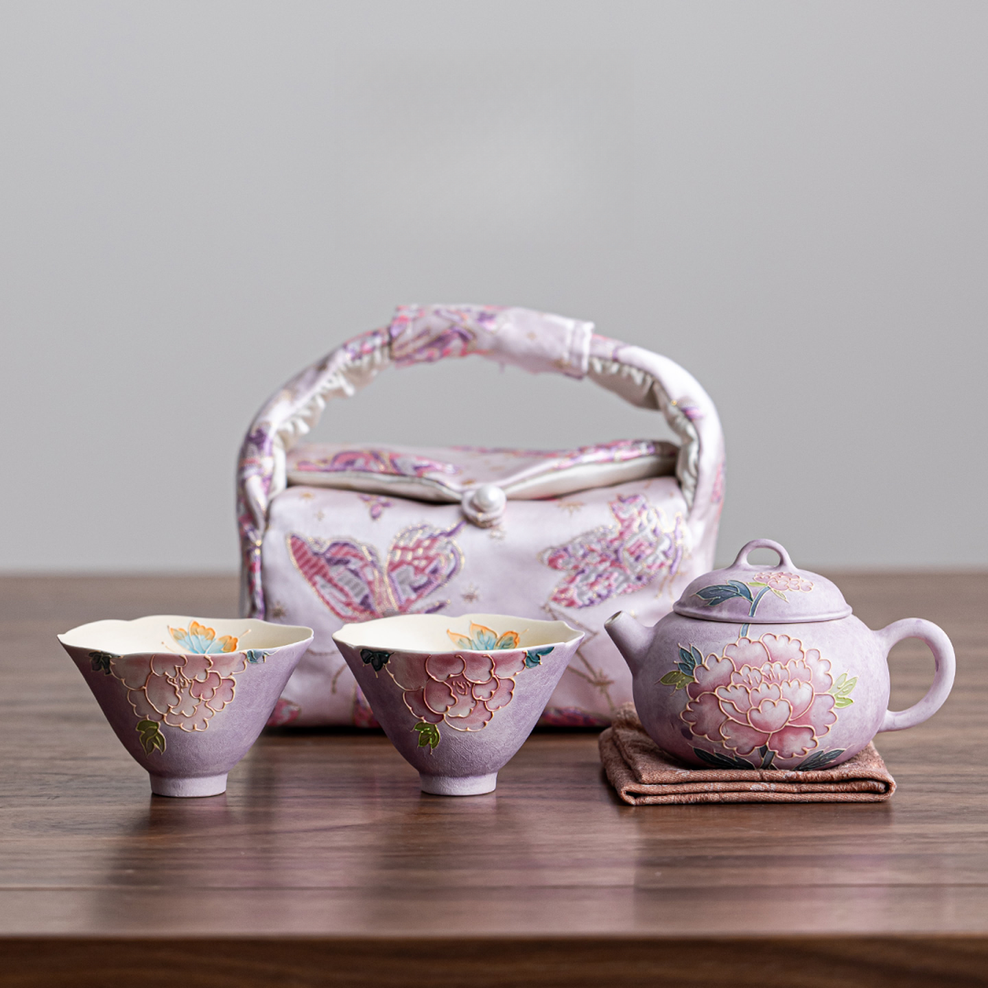 亘古粉引牡丹陶瓷品茗盖碗茶具茶杯茶壶泡茶喝茶主人杯旅行装便携