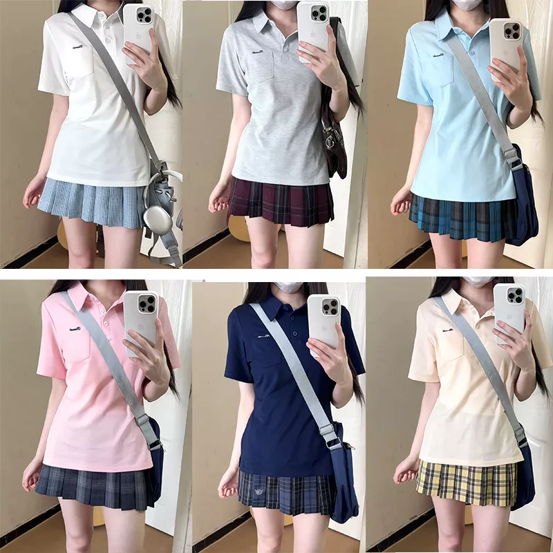 夏季polo衫甜美校供JK制服学院风日系收腰刺绣短袖t恤显瘦上衣女