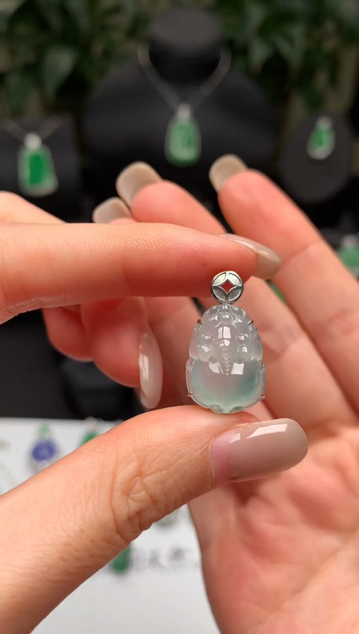 翡翠18K金镶嵌颈饰蜱楸